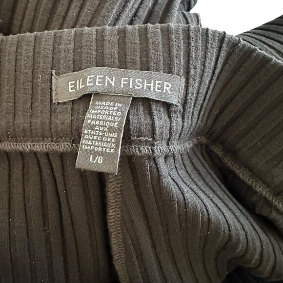Eileen Fisher Black Ribbed Tencel Stretch Wide Leg Pants Pull-On L - Picture 5 of 6